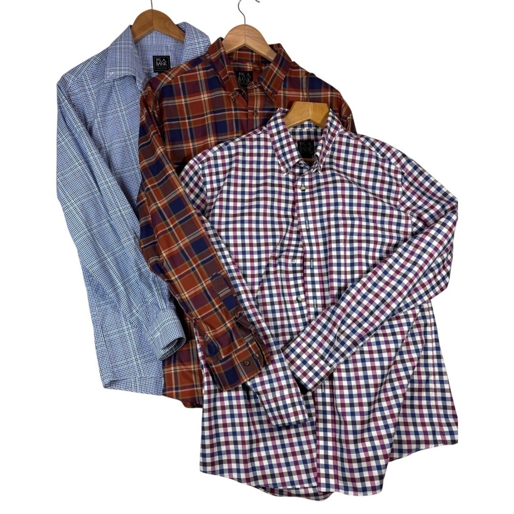 Jos A Bank Traveler Tailored Fit Mens Button Down Shirt Lot of 3 Cotton Large